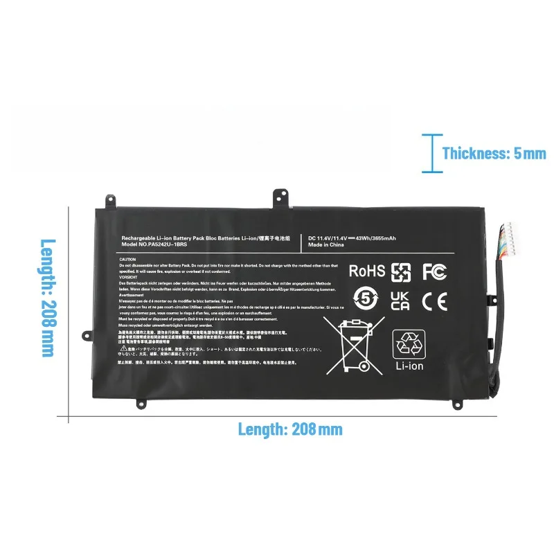 PA5242U-1BRS Laptop Battery 11.4V 3655mAh For Toshiba Satellite Radius 12 P20W P20W‑C‑10H P25W‑C2300‑4K P25W‑C2302 P25W‑C2304‑4K