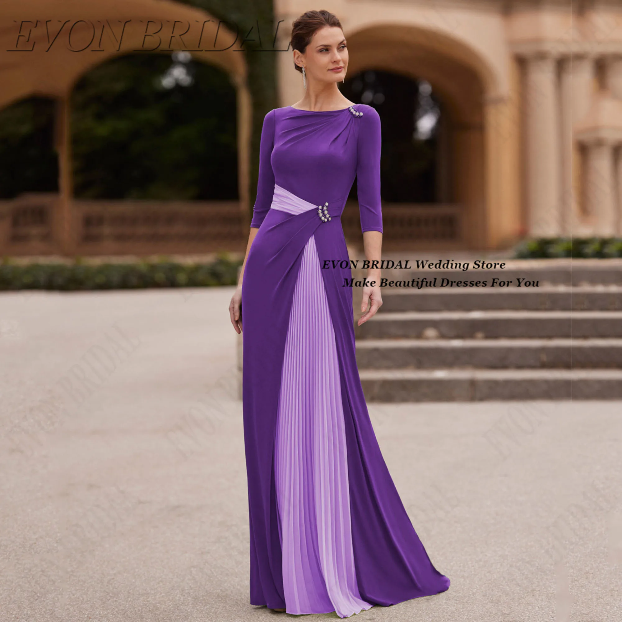 

EVON BRIDAL 2025 вечернее платье с круглым вырезом, элегантное плиссированное свадебное платье, модное платье для выпускного вечера со шлейфом по индивидуальному заказу