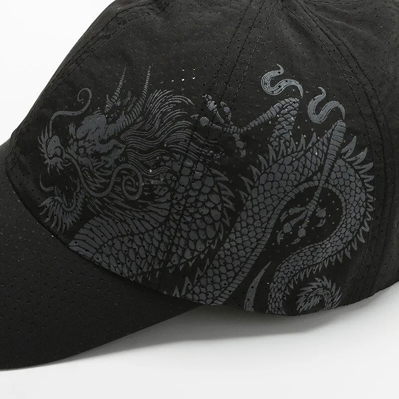 Hat, Chinese Style Printing Dragon Baseball Cap, Polyester Outdoor Quick Drying Hat, Sun Protection Hat, Cap, Cap, Both Men And