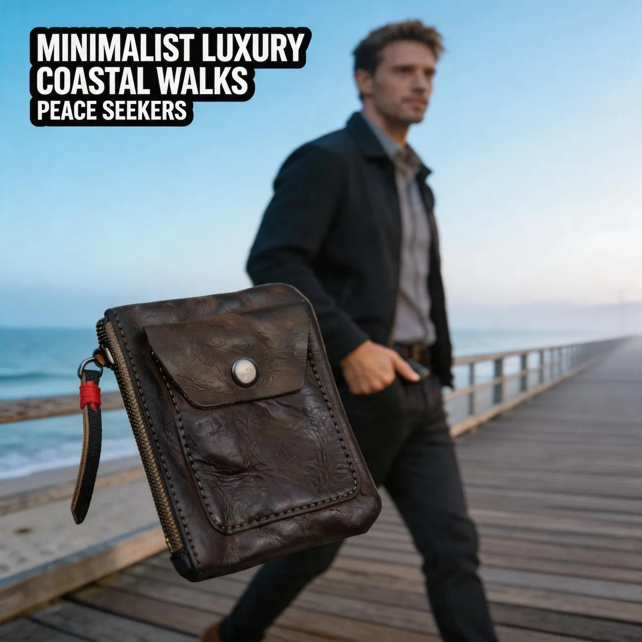 Genuine Leather Retro Zipper Coin Purse Card Holder Storage Bag Wallet Key Bag for Picnic BBQ