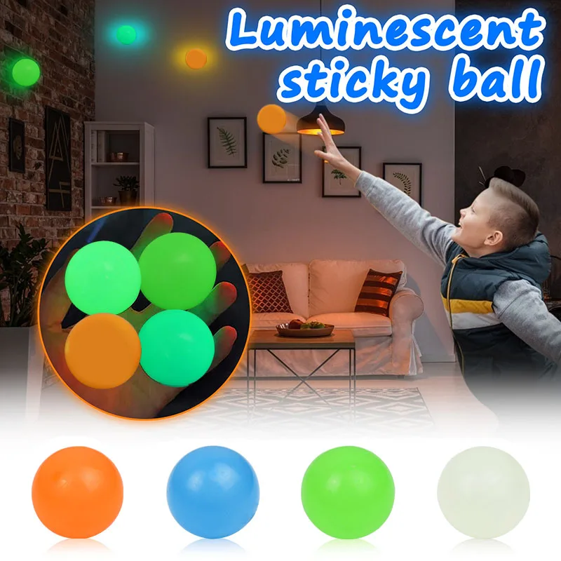 Luminous Wall Target Ball Sucker Sticky Decompression Toys Squeeze Ball For Kid Teen Adult Colorful TPR Toy Balls Color Random