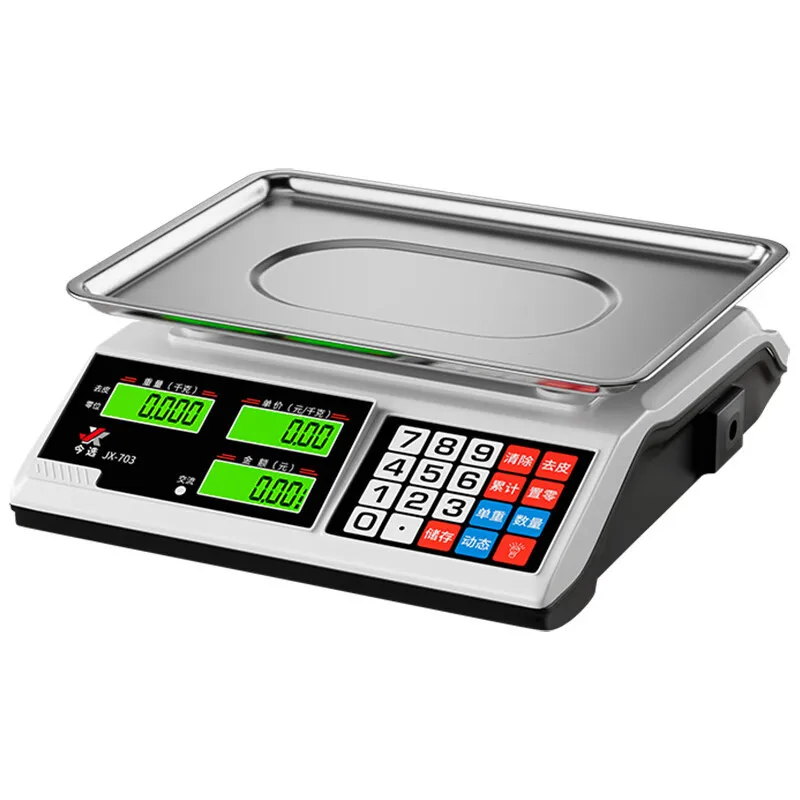 Báscula electrónica de acero inoxidable de 30KG, báscula para contar carne y alimentos, báscula informática de precios para tienda, supermercado, recargable