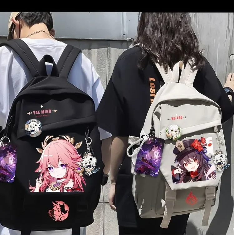 Black White, Genshin Impact, Student Kids Teens School Bags, Large Capacity Mochilas Anime Backpacks for Girls Boys Gift