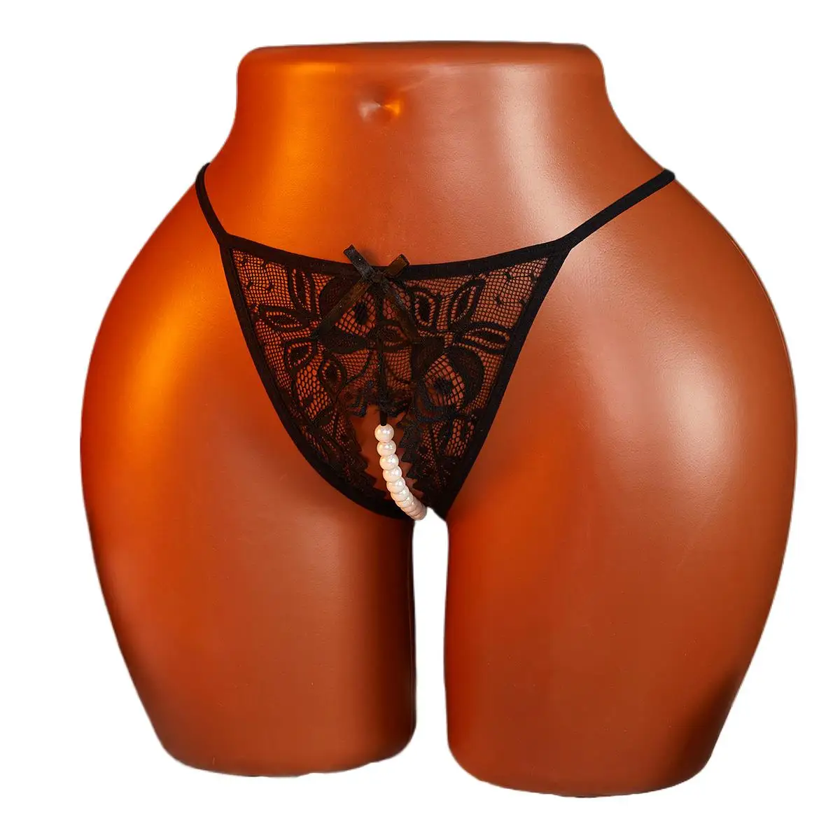 1Pcs Women Lace Panties Ladies t Crotchless Thongs G-string Lingerie  Underwear Crotch-Pearls Ornament Briefs