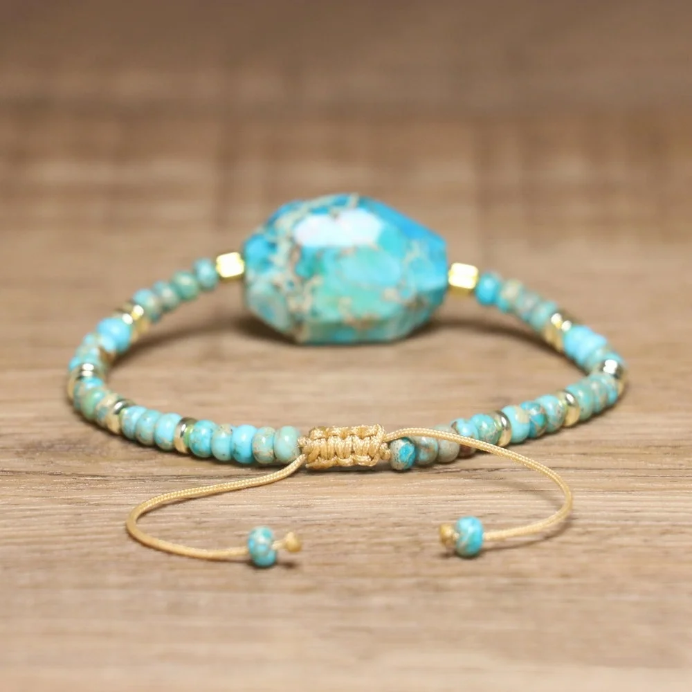 Dainty Natural Stone Bracelet for Women Jewelry Handwoven Adjustable Braided Imperial Jasper Charm Gemstone Bracelet Gift