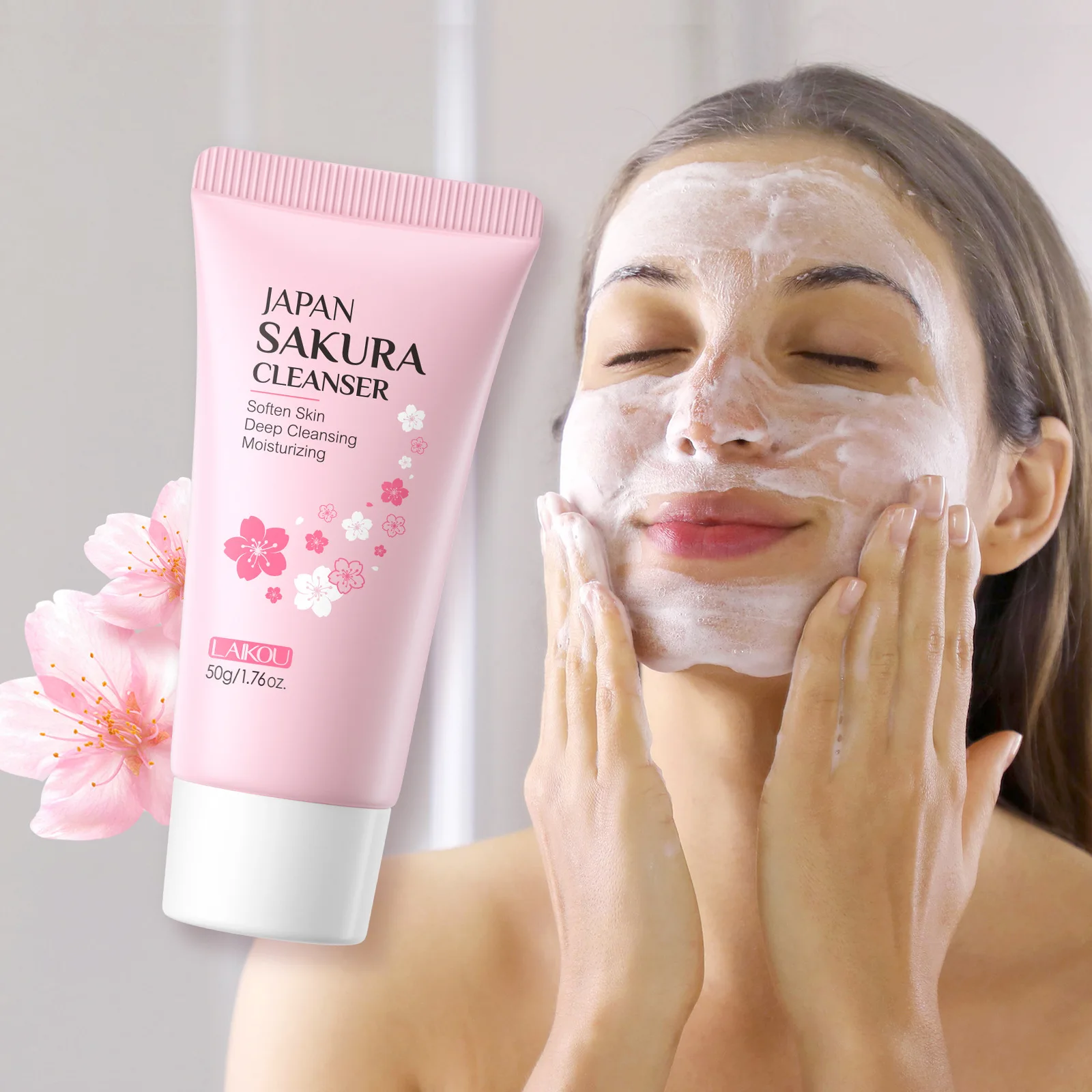 Sakura Cleanser Rich Foam Deep Clean Remove Grease Improve Oily Face Wash Cream Gentle Moisturizing Remove Blackhead Cleanser