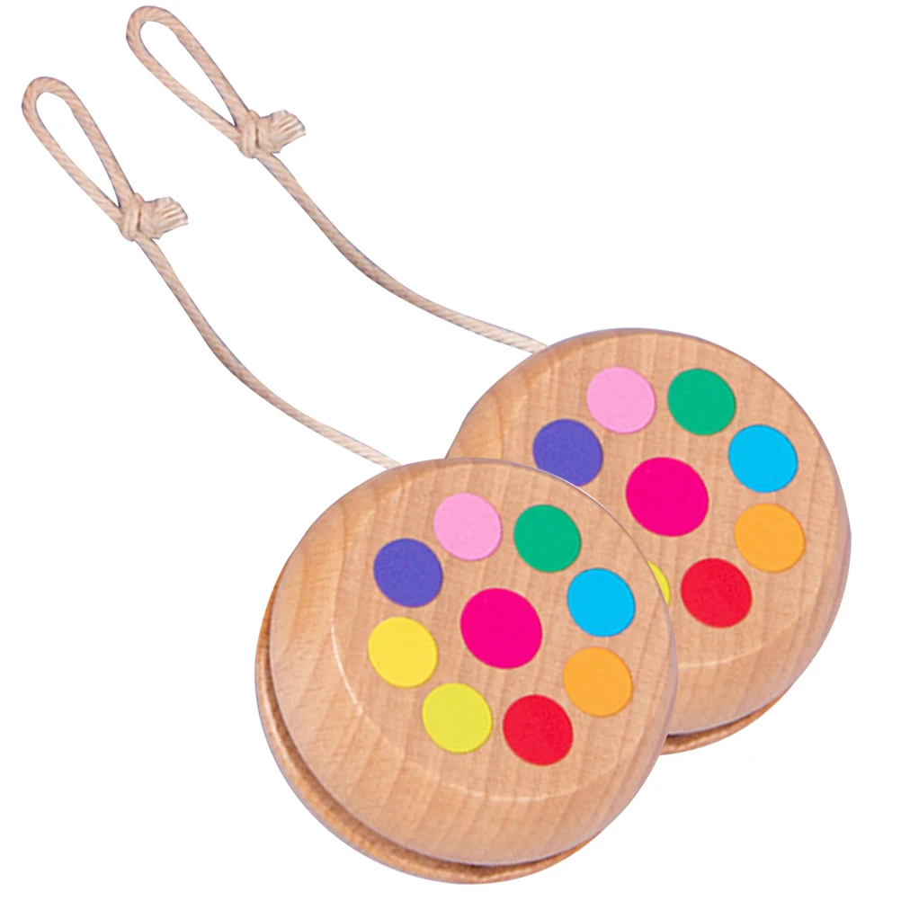 2Pcs Kids Wooden Yo-Yo Smooth Feel Outdoor Plaything Lovely Pattern Educational String Ball Strength Exercise Fun