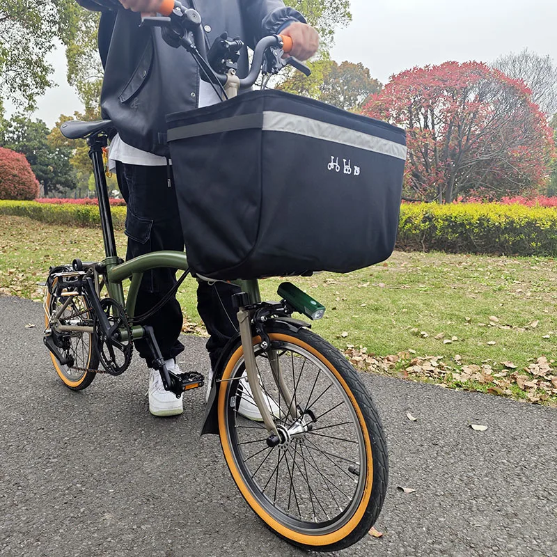 Für Brompton Faltrad: Vordere Aufbewahrungstasche mit Halterung, Original Vordertasche, Gemüsekorb und interne Halterung – Detail 19