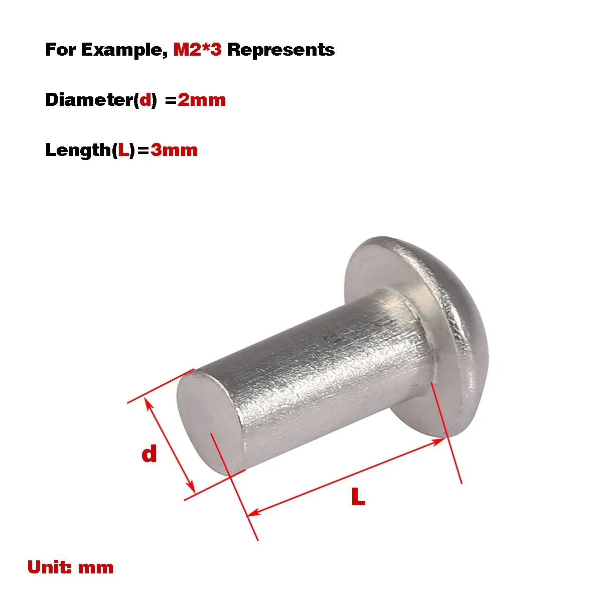 

Aluminium Dome Head/Round Head Rivet - Solid M2 M3 M4 M5 M6 M8