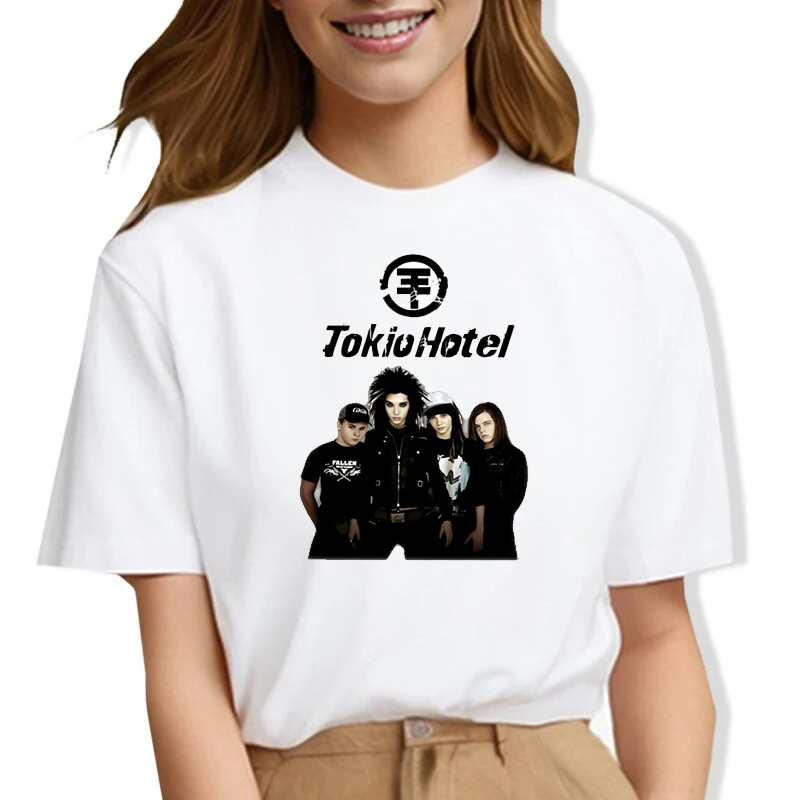 Crew Neck top With Tokio Hotel Print Women's Fashionable Summer Short Sleeve T-shirt