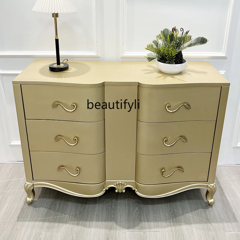 

American light luxury solid wood chest, simple and modern, living room, bedroom, locker, champagne gold