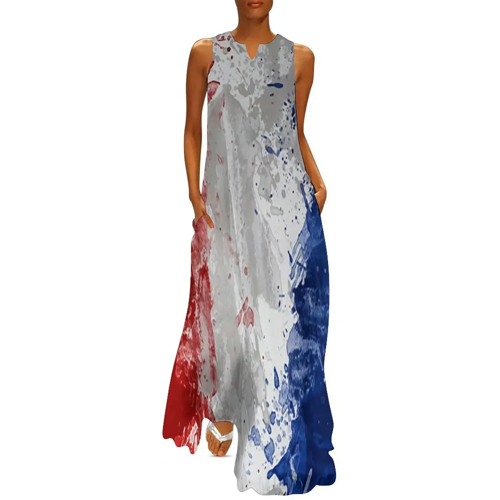 

Red White and Blue Long Dress women's luxury party dress women's clothing korea stylish Summer dresses for women Dress
