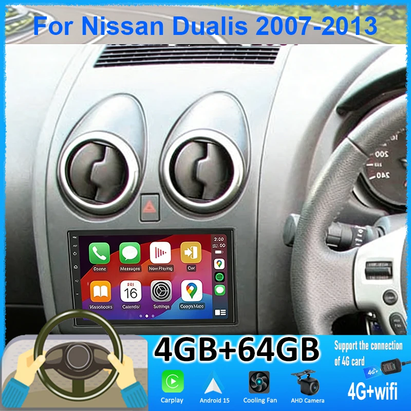 

7" CarPlay Monitor Android 15 Autoradio Carplay For Nissan Dualis 2007-2013 Car Radio with GPS FM Radio Auto Radio