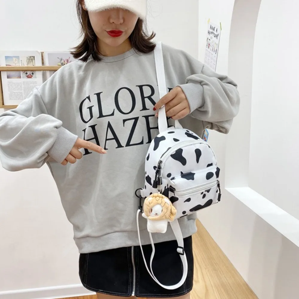Portable Cow Spot Women's Bags Multi-Function Canvas Mini Backpack Adjustable Strap Travel Bag Women