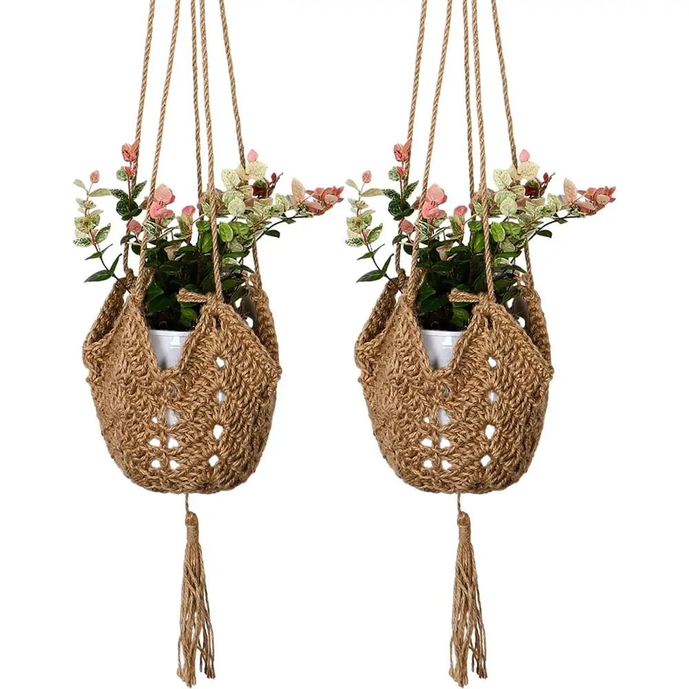 Plant Hangers Jute Crochet Indoor with 2 Hooks Hanging Planter Basket Lower Pots Holder or Boho Home Decor 2Pcs