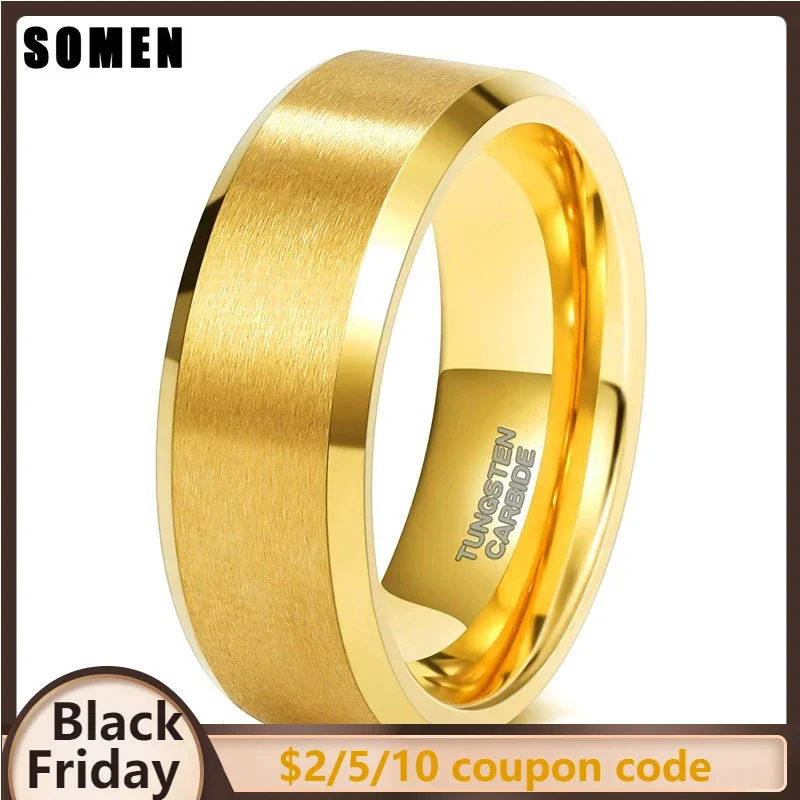 Somen Gold Plated Brushed Tungsten Mens Wedding Ring for Women 4/6/8mm Wide ring Luxury Anniversary Jewelry for Couple Gift