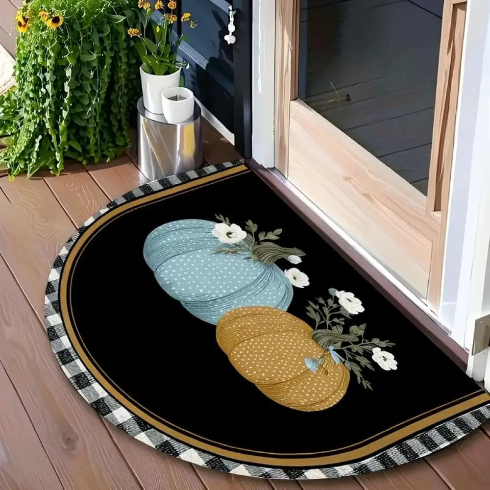 Autumn Pumpkin Pattern Welcome Rug Soft Crystal Velvet Floor Mat Indoor Entrance Carpet Modern Home Decorative Doorpad