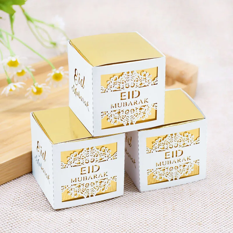 5/10pcs Eid Mubarak Chocolate Candy Box Ramadan Kareem Favor Gift Box Islamic Muslim Festival Happy Al-Fitr Eid Party Supplies