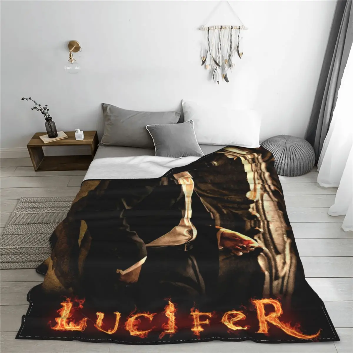 Lucifer Morningstar Flannel Throw Blankets Tom Ellis Suspense Blanket for Bed Couch Lightweight Thin Bed Rug