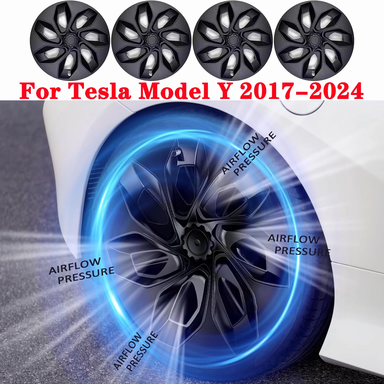 4PCS 19 inch Hubcaps For Tesla Model Y 2024-2017, Starship Style Wheel Covers Hub Caps Rim Protectors Cover Replacement