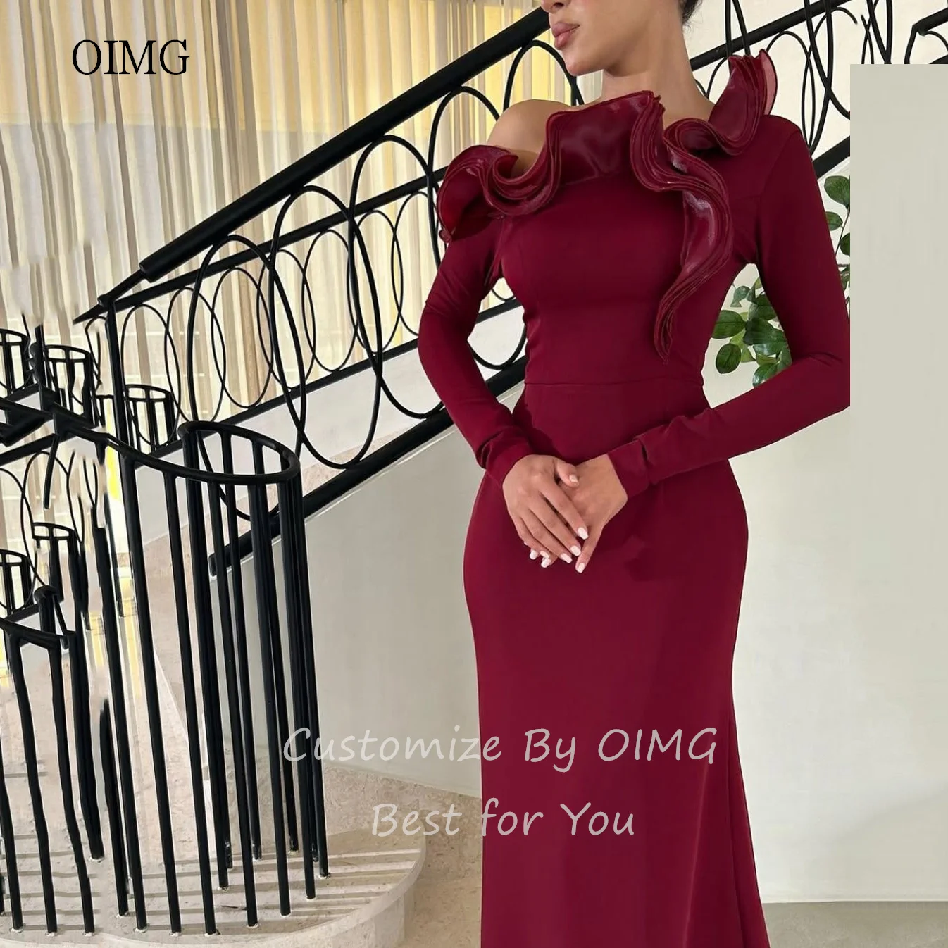 OIMG Elegant Mermaid Formal Prom Gowns Off The Shoulder Evening Dress Floor Length Side Trailing Women Party Dresses Customized
