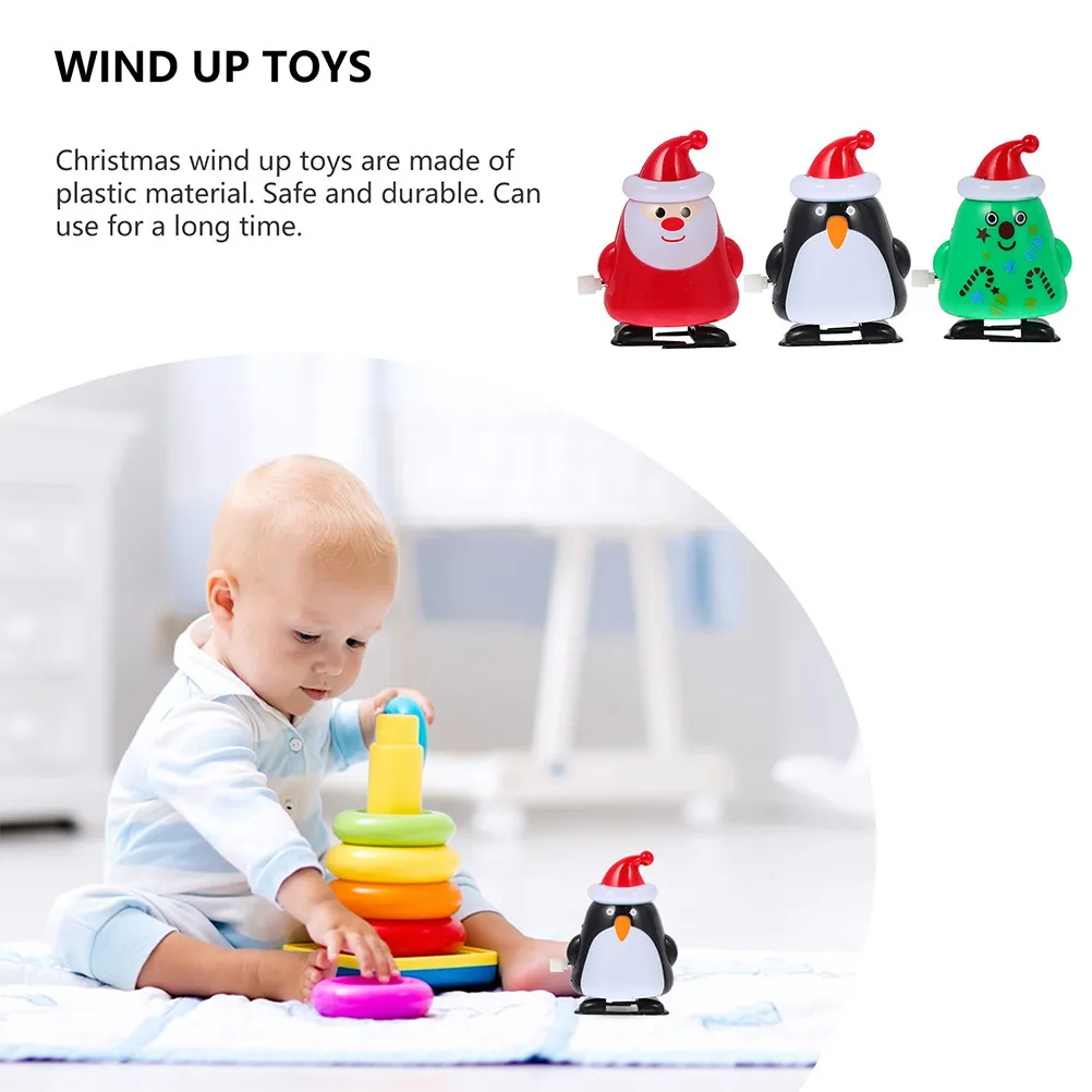 

3Pcs Wind Up Santa Claus Christmas Elements Funny Kids Playthings Plastic Christmas Accessories Festival Gifts