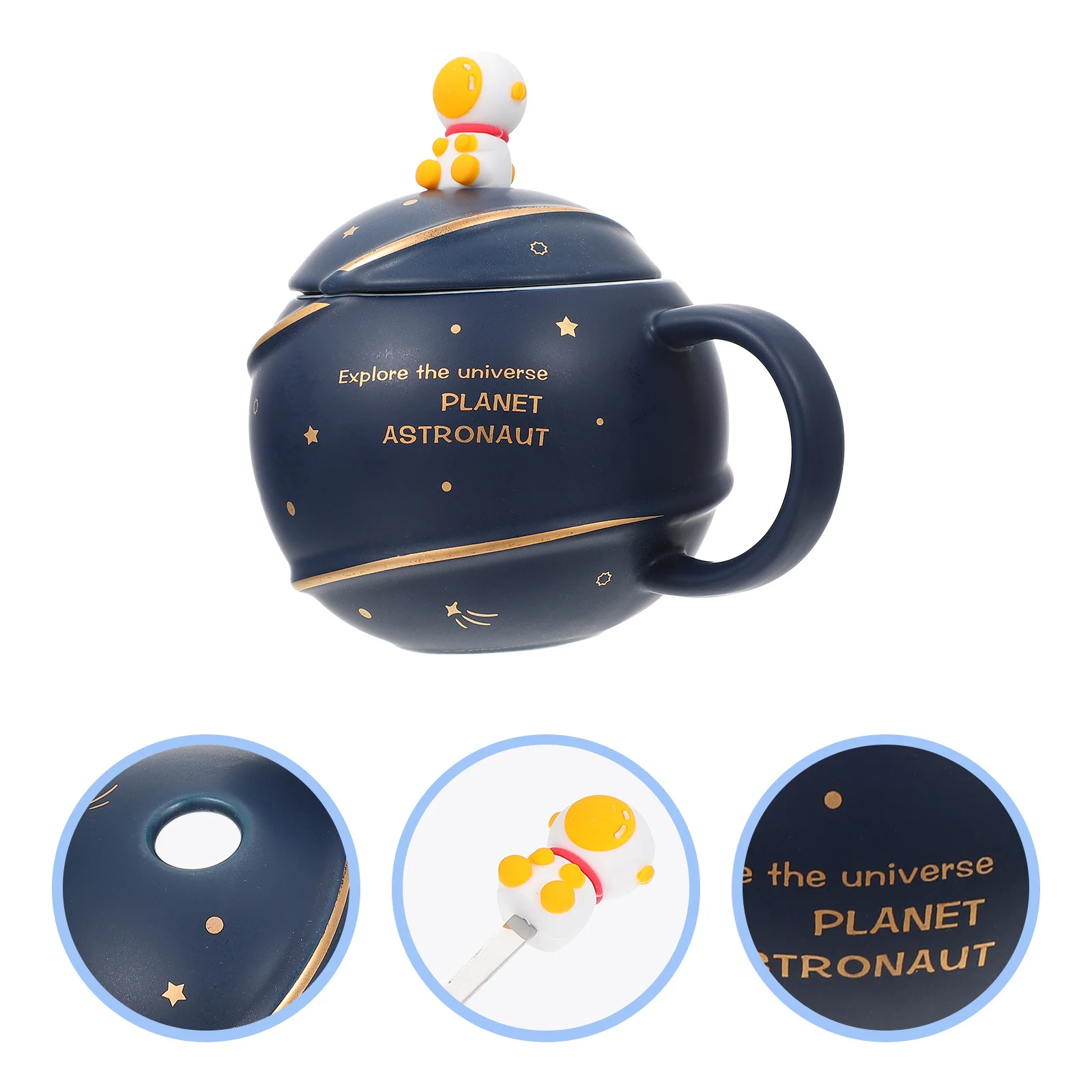 

Чайная чашка с крышкой, декор космонавта, керамическая кружка для питья, фарфоровые милые кружки, ложка для воды, пространство