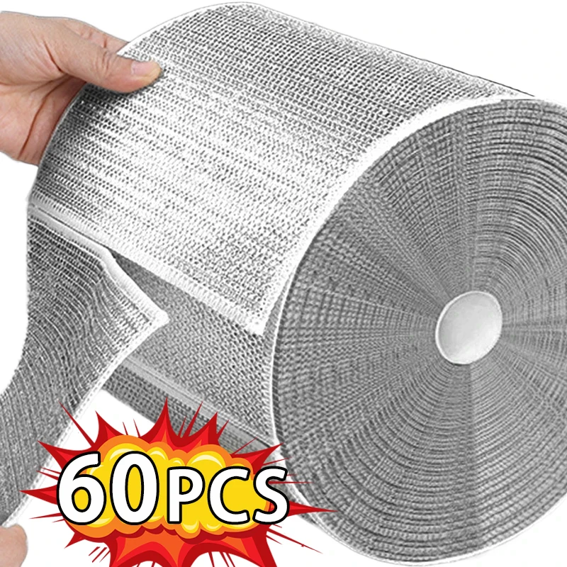 60/1Pcs Metal Steel Wire Rags Cloth Home Kitchen Pot Pan Dishwashing Double-sided Dishcloth Cleaning Cloths Towel Scrubber Rag