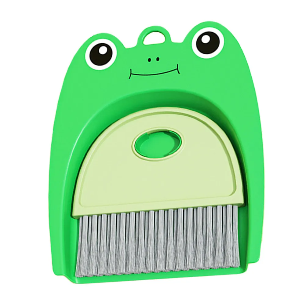 1Set Desktop Mini Dustpan and Broom Set Cute Frog Shape PP Material Portable Small Brush for Desk Cleaning