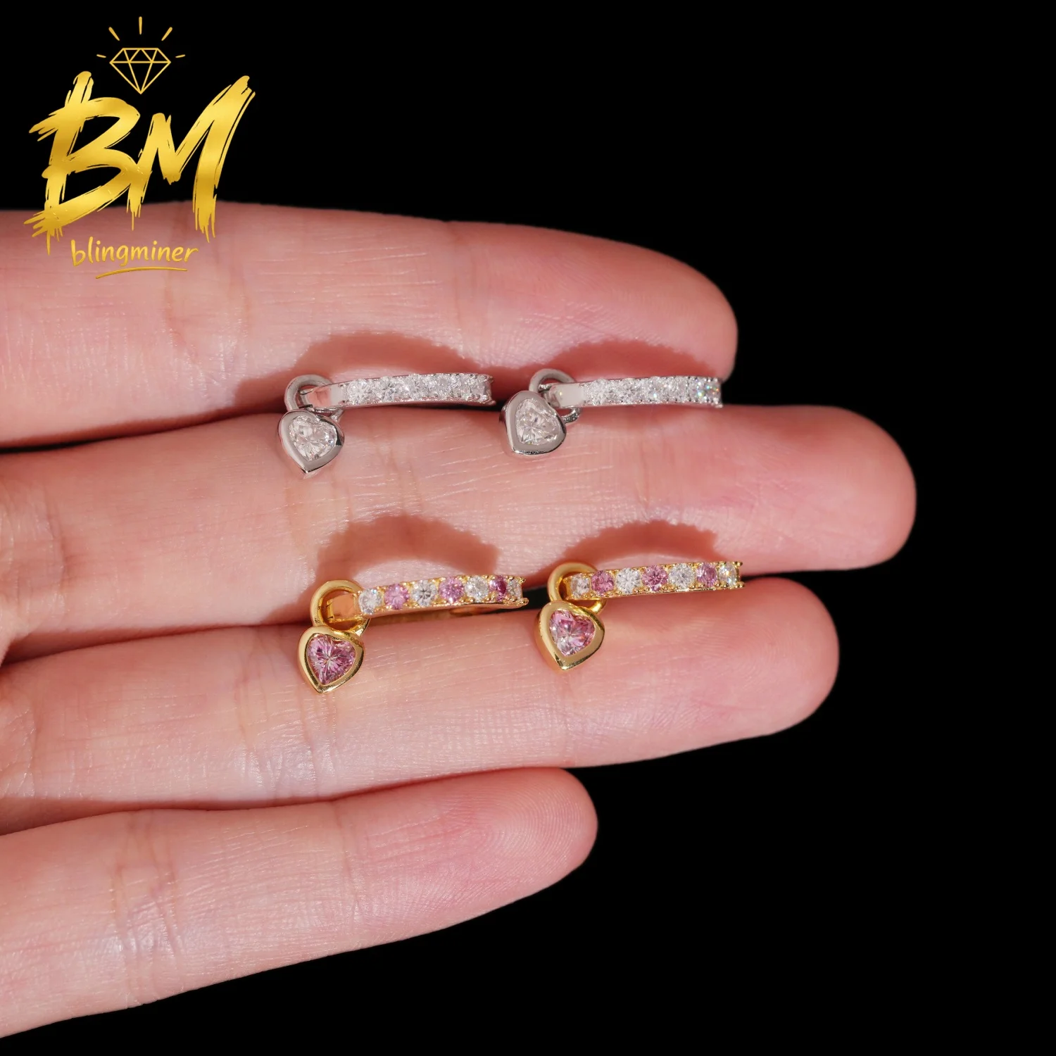 Blingminer Heart Drop S925 Silver VVS Moissanite Earrings For Women Ear Studs Jewelry Pass Diamonds Tester GRA Free Shipping