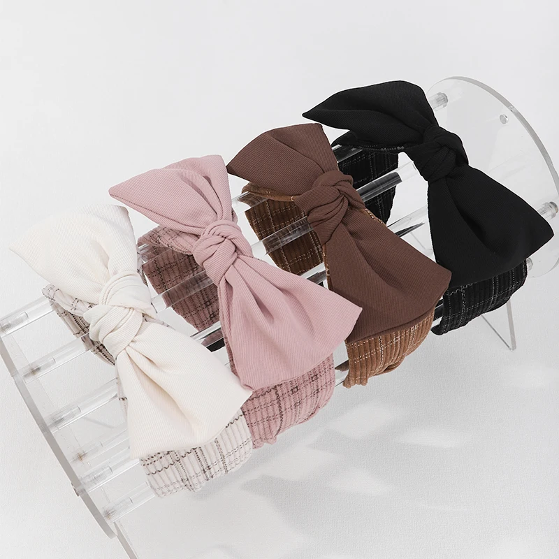 

1/4Pcs Striped Plaid Flannel Wide Hair Bands High Stretch Bow Top For Daily Commuting Casual Shopping