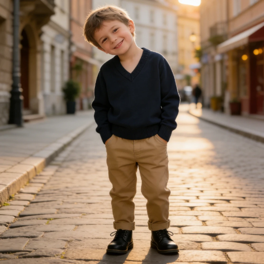 Childrens Sweaters Korean Solid Color Girls Solid Color V Neck Pullover Long Sleeved Sweater Knitted Base Shirt for Boys