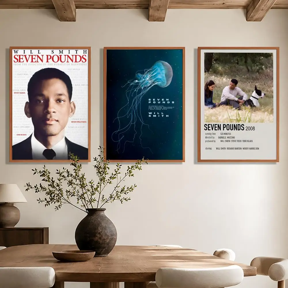Movie Seven Pounds Poster Waterproof Self-adhesive Stickers, Coffee Dorm Bedroom Wall Decals, Gift