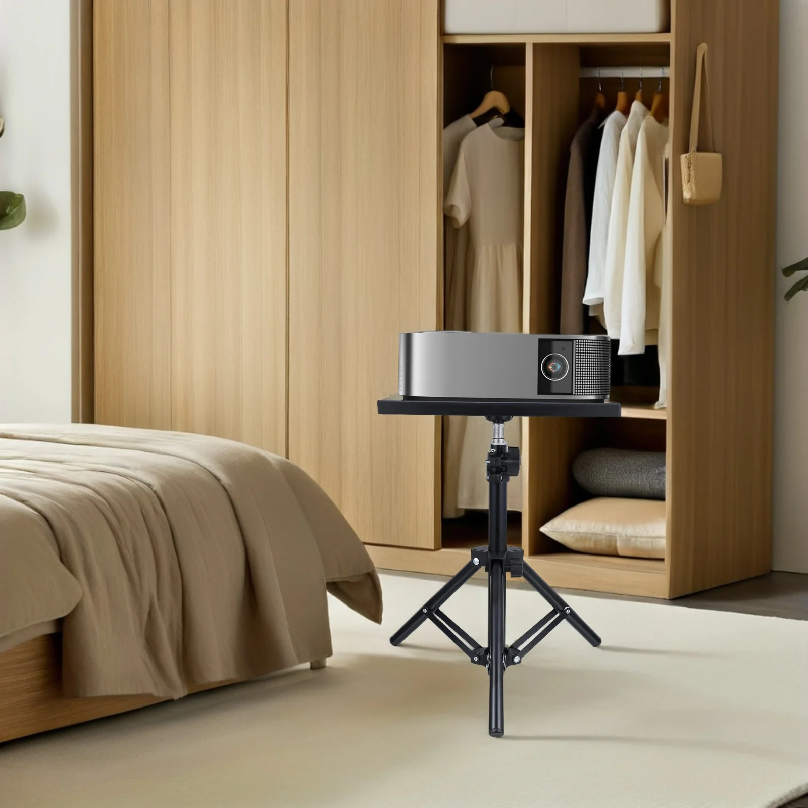 حامل ثلاثي القوائم بارتفاع قابل للتعديل لجهاز عرض الكمبيوتر المحمول في الهواء الطلق للاستخدام الداخلي من الحديد ABS ملحقات جهاز عرض صينية غير قابلة للانزلاق