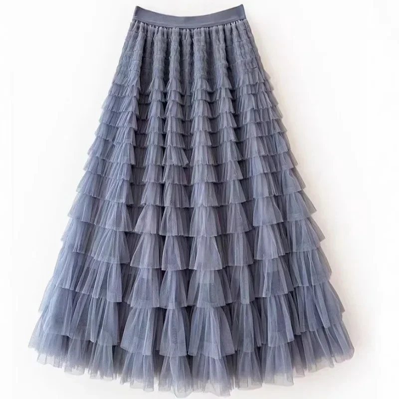 

2024 New Women's High Waist Tulle Layered Skirt Elegant Tiered A-Line Ballerina Long Skirt