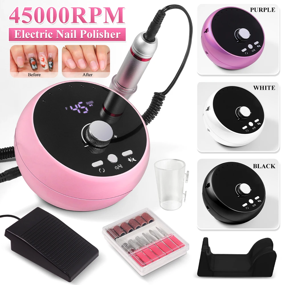 

45000RPM Portable Nail Drill Professional Electric Nails File Machine for Acrylic Gel Polishing Removing for Manicure Salon Tool