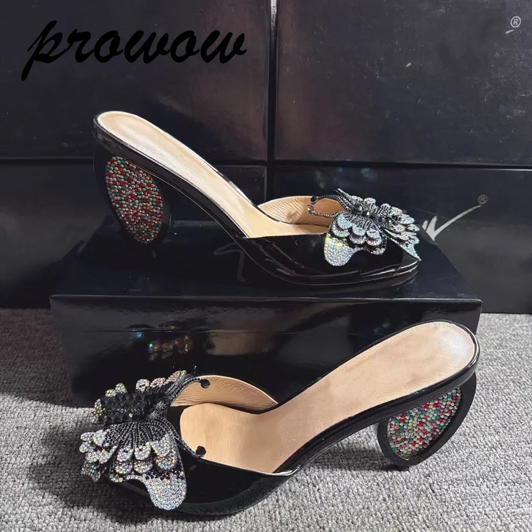 

Кожаные тапочки Prowow со стразами, элегантные туфли для выпускного вечера на тонком каблуке с острым носком, женские летние сабо