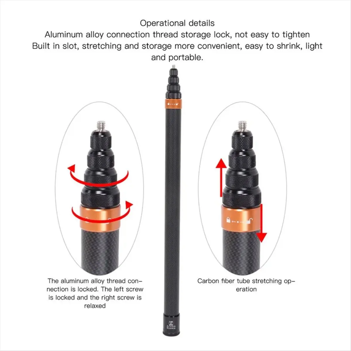 

For 360X4 3meters Carbon Fiber Selfie Stick Sports Camera Telescopic Portable Recording Extension Stick Silver-BCBW