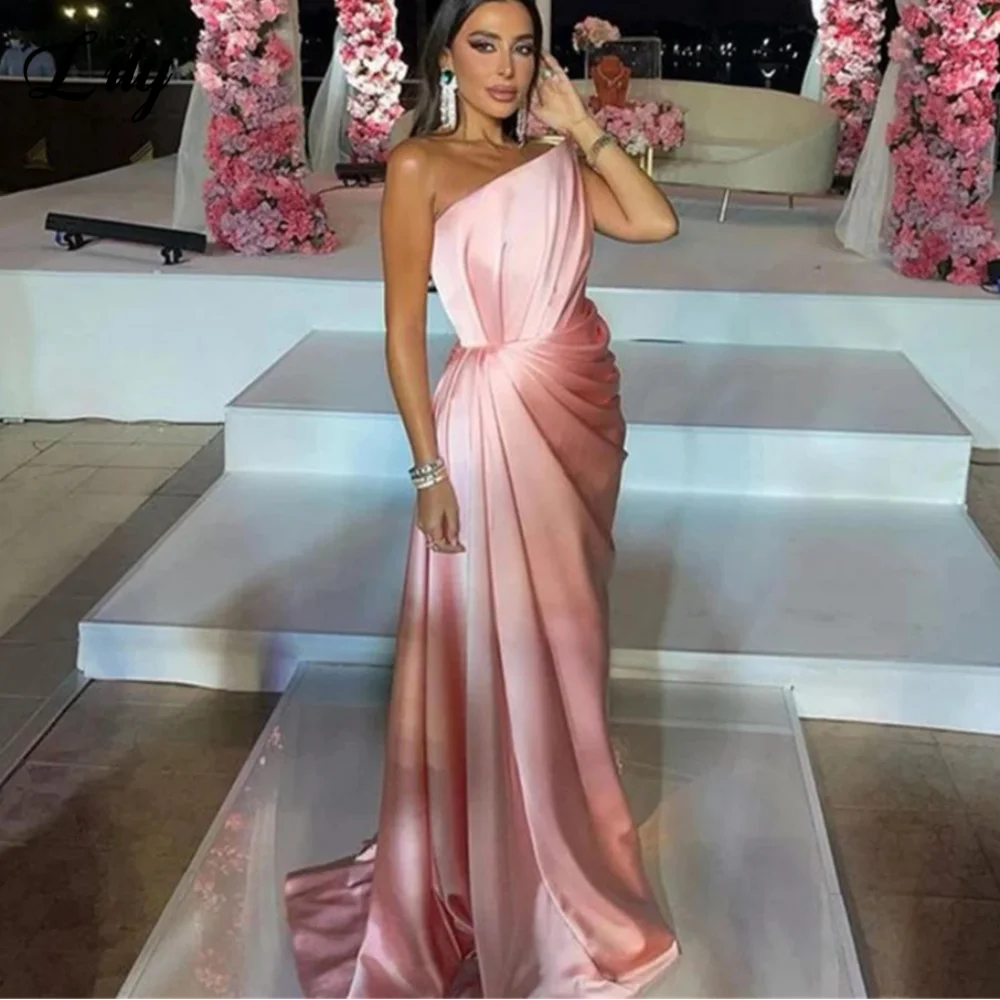 Lily rosa vestido de noite sem mangas vestido de baile com pregas trompete vestidos de festa de casamento espartilho volta robes de soirée personalizado
