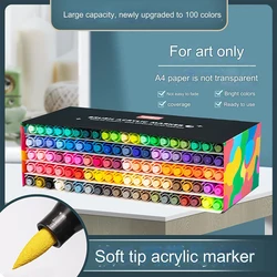 Guangna Color Soft Brush Markers Set, Larger Capacity Good Coverage Water Resistant Acrylic Paint Pens, Ink impermeable A4 paper