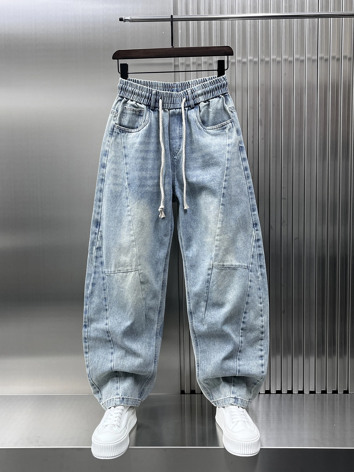 

Мужские джинсовые джинсы с талией, свободные прямые брюки длиной до пола, весенние новые модные брендовые молодежные джинсы, удобная классическая посадка