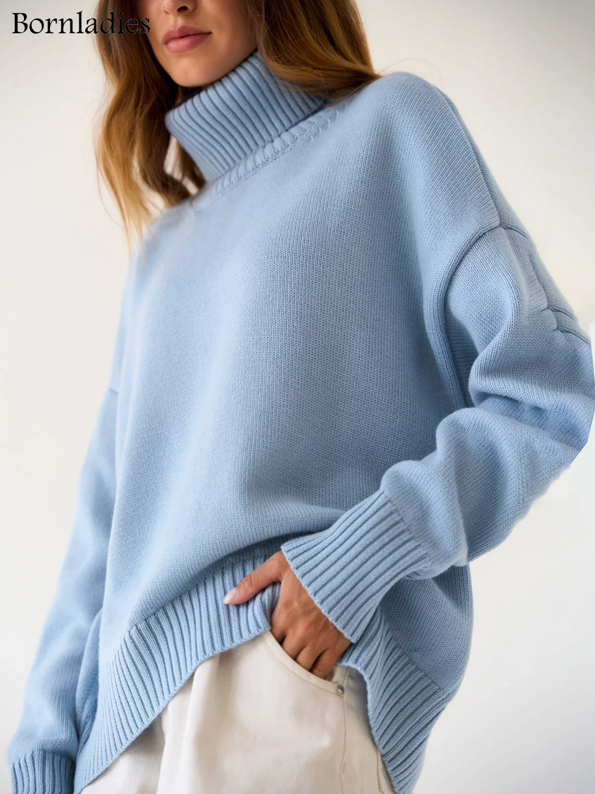 Bornladies Women Turtleneck Sweater Autumn Winter Thick Warm Pullover Tops Oversized Casual Loose Knitted Jumper Female pull