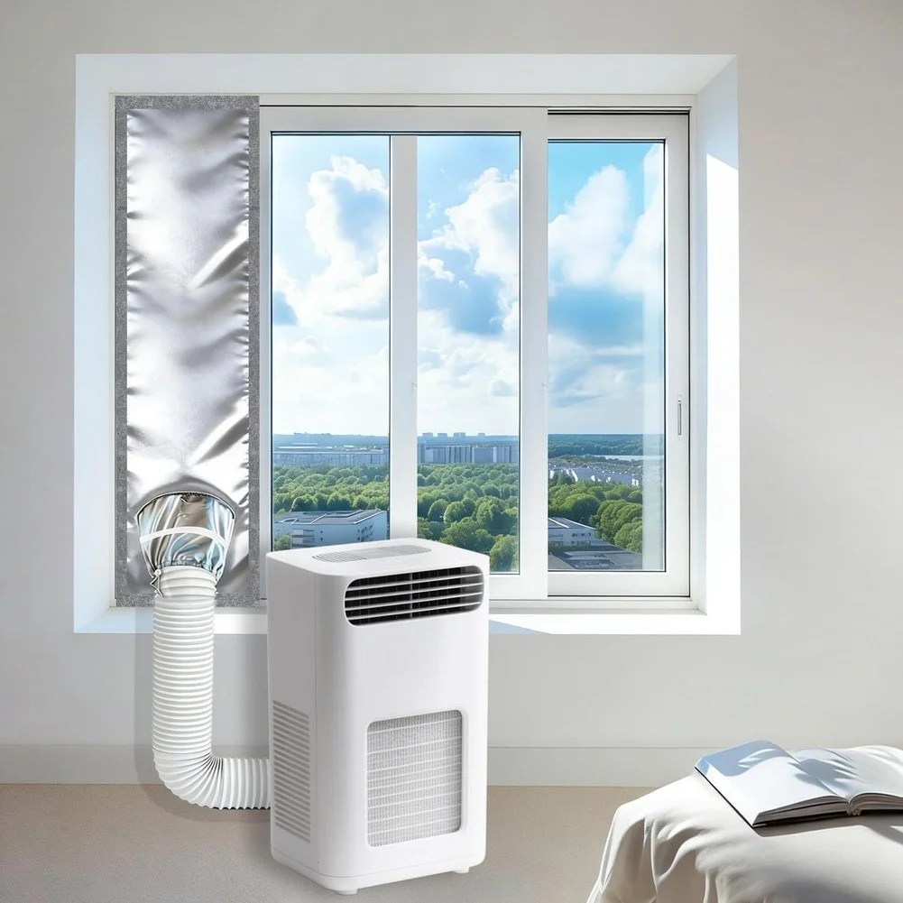 Portable AC Window Sealing Solution with Double Layer Vent Design Installed Inside and Outside for Maximum Stability