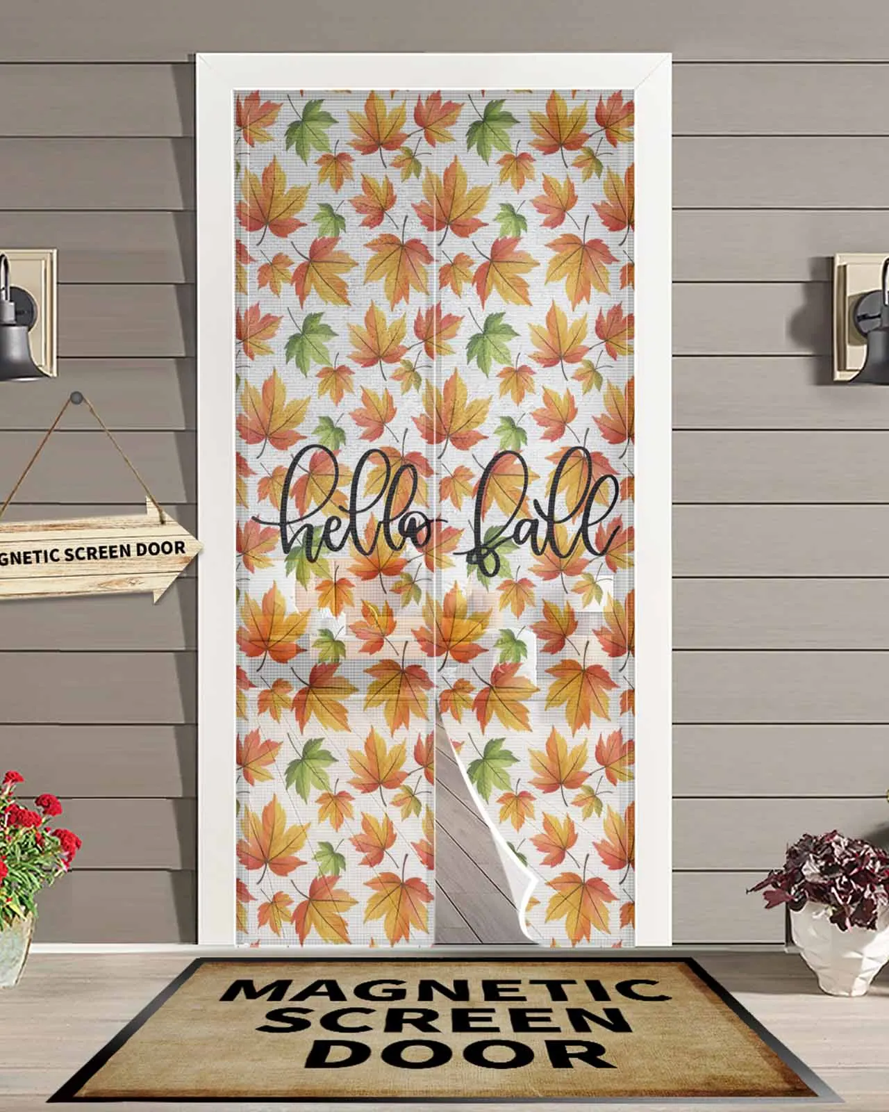 

Autumn Maple Leaves Magnetic Door Curtain Living Room Bedroom Home Anti-mosquito Screen Door Curtain