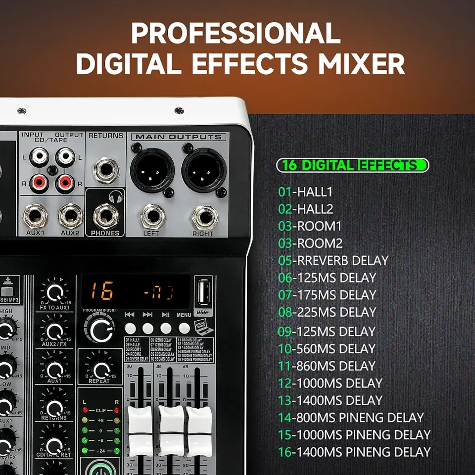 전문 4 채널 오디오 믹서 DPS 사운드 믹싱 콘솔, DJ 스튜디오 무대 공연 노래방용 오디오 인터페이스 사운드 카드