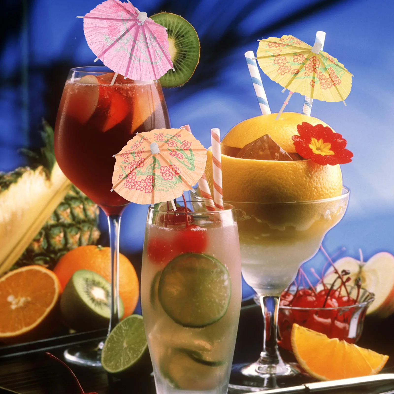 

50pcs Cocktail Umbrellas Picks Hawaiian Decorative Toothpicks Mini Umbrellas For Drinks Party Drink Accessories Tropical Fruit