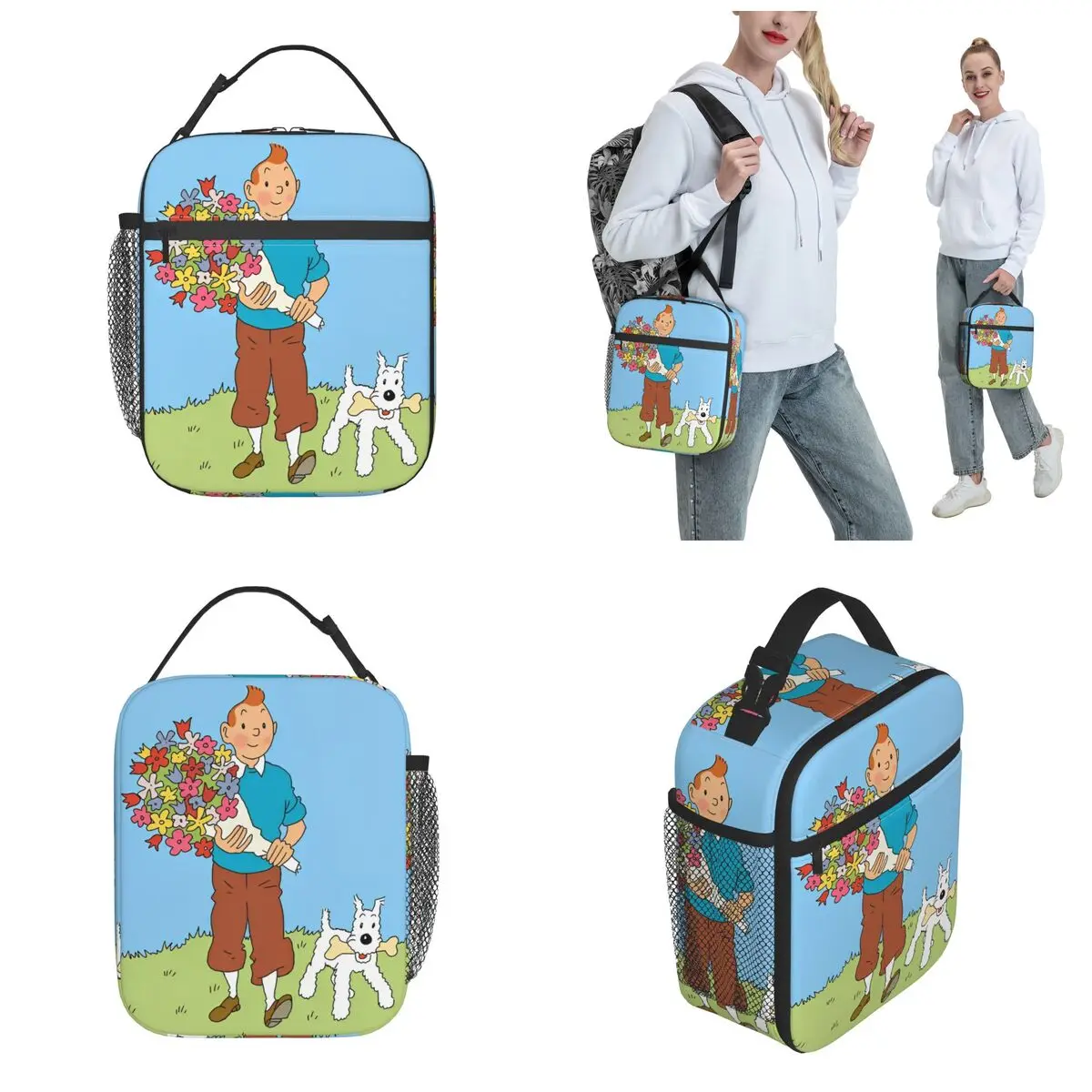 Insulated Lunch Tote Bag Funny Cartoon Tintins And Snowy Dog Merch Lunch Container Y2K Cooler Thermal Bento Box For Work