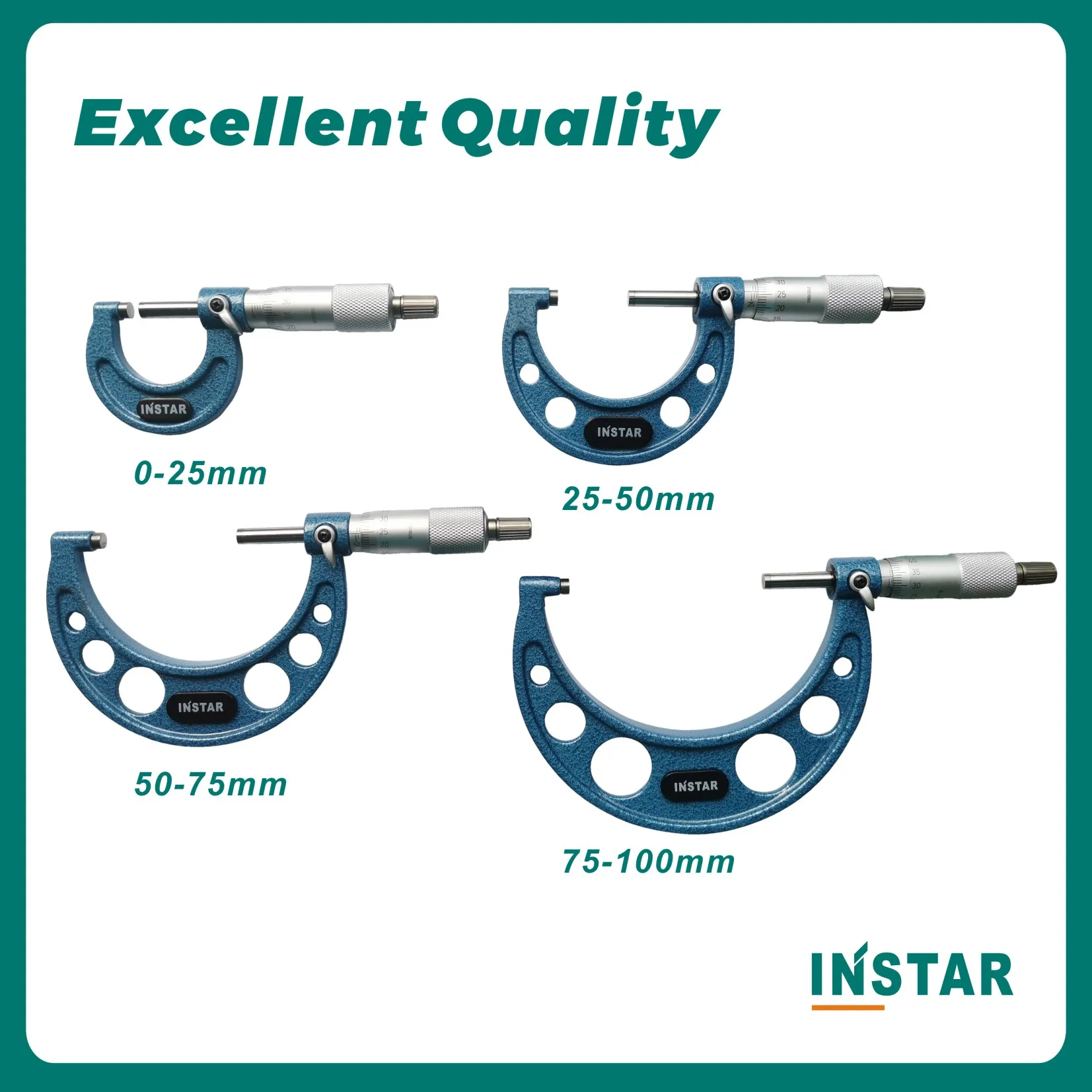 Instar Micrometer Buiten 0-25Mm X 0.01Mm Carbide Tips 25-50Mm 50-75Mm 75-100Mm 100-125Mm 125-150Mm Binnen Micrometer 5-30Mm