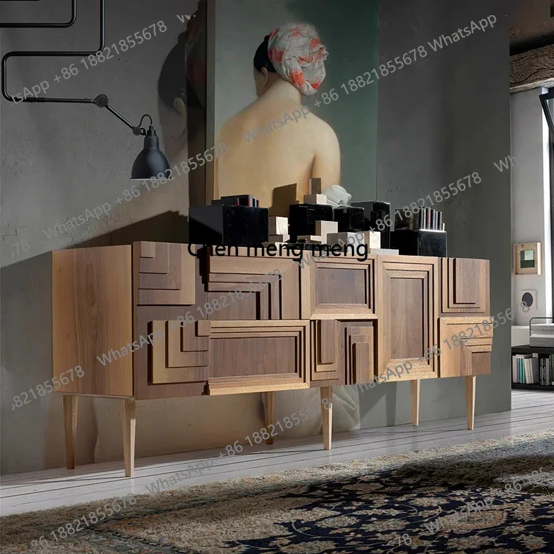 

ZJFrench solid wood sideboard carved geometric locker vintage style foyer entryway
