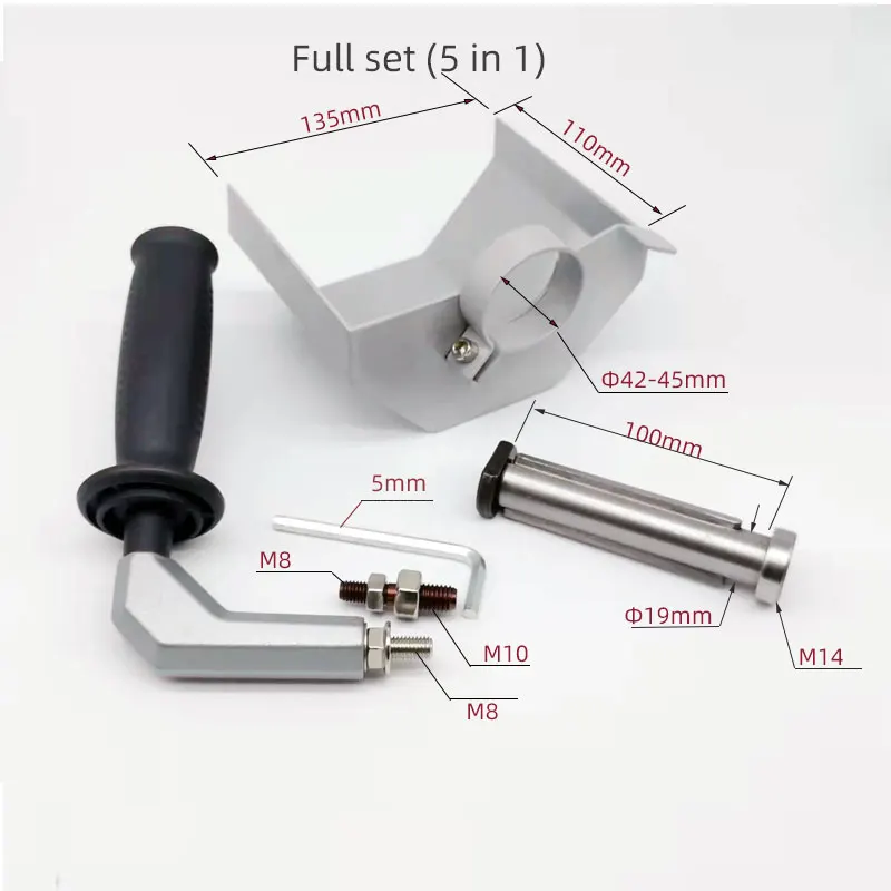 Amoladora angular M14/10, rodillo lineal de mano modificado, accesorios de pulido, adaptador de mango lateral, cubierta protectora, juego completo 5